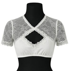 New‎ Large White Lace Dirndl Blouse High Keyhole Neck Vneck Top Oktoberfest